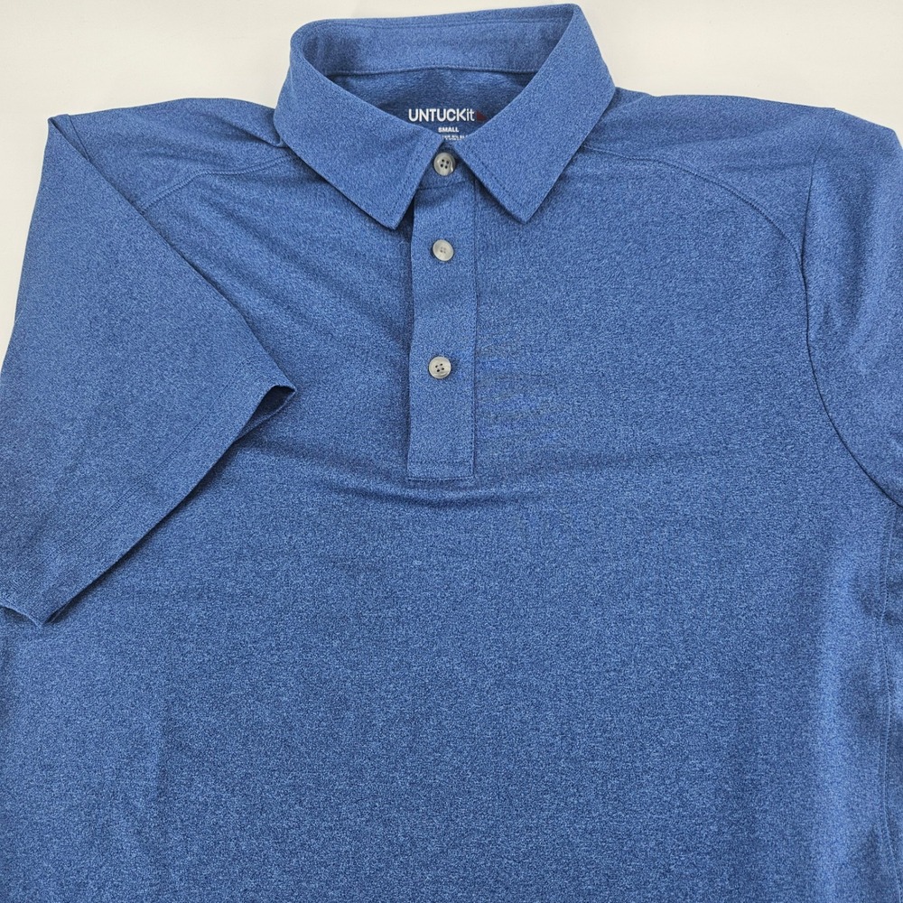 UNTUCKit Mens Polo Shirt Small Blue Heathered Performance Short Sleeve Stretch